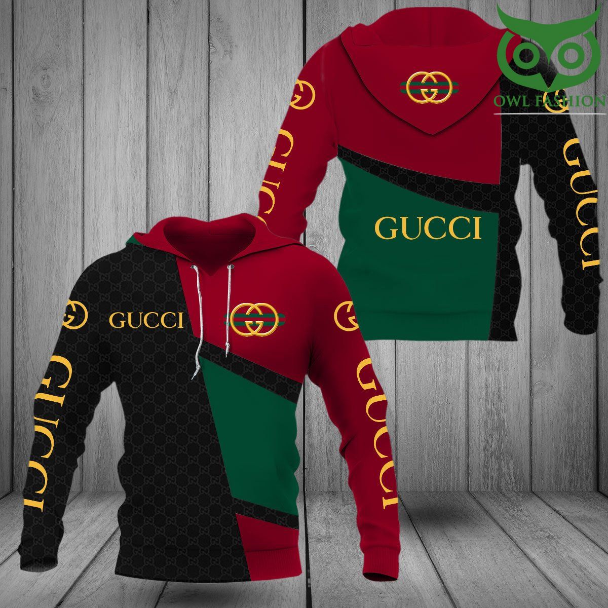 NQprIPIl 113 Gucci luxury half black half green red 3D Hoodie