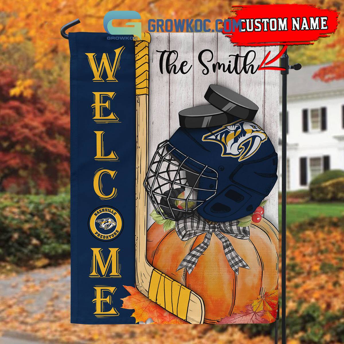 Nashville Predators NHL Welcome Fall Pumpkin Personalized House Garden Flag2B1 vRbcr