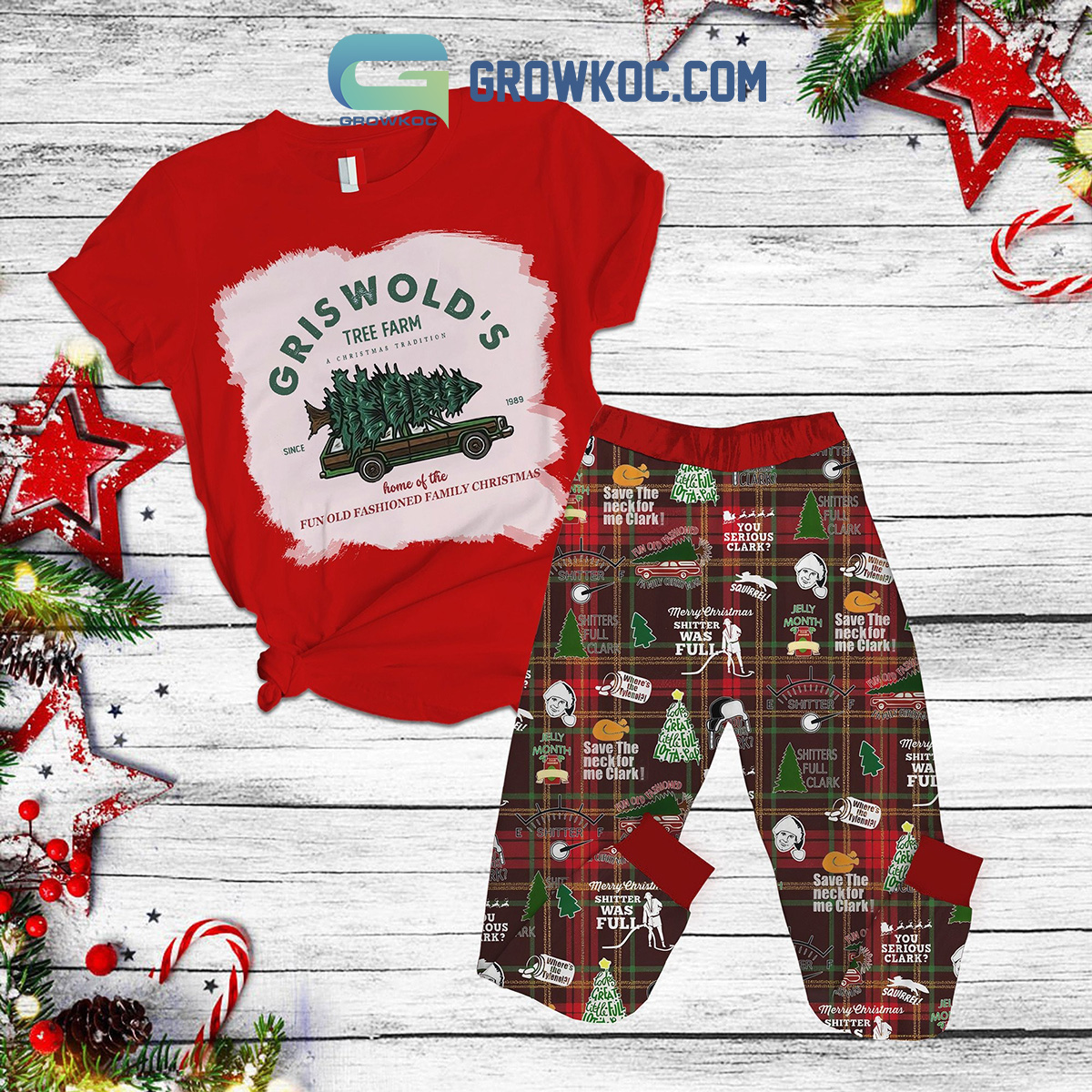 National Lampoons Christmas Vacation Griswolds Tree Farm A Christmas Tradition Home Of the Fun Old Fashioned Family Christmas Fleece Pajama Sets2B1 Xbf4L