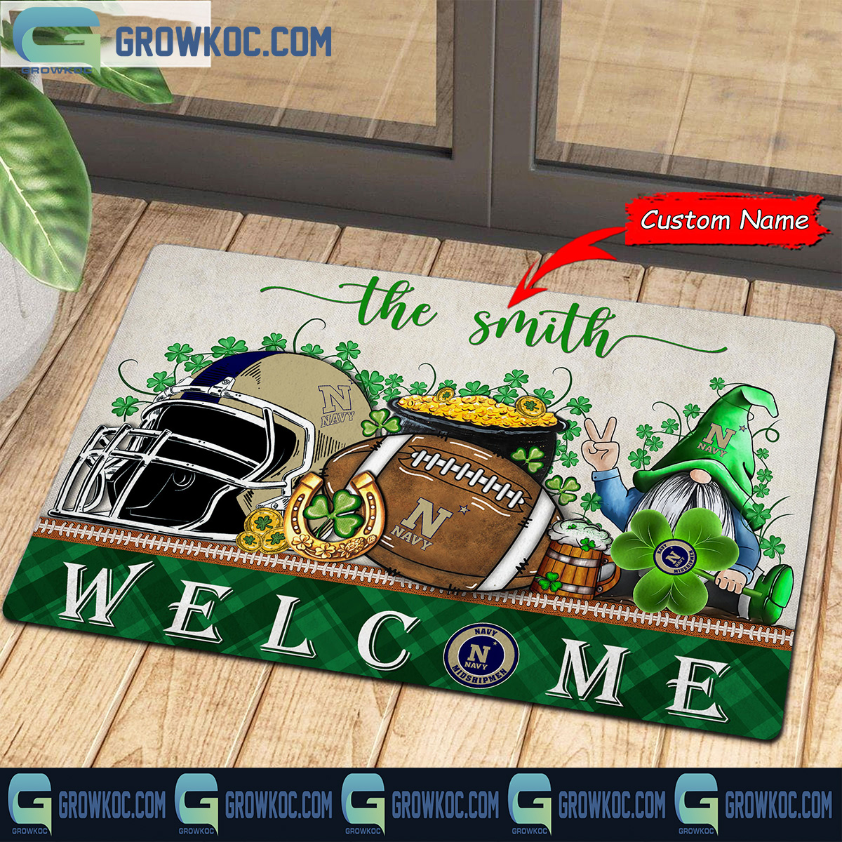 Navy Midshipmen St. Patricks Day Shamrock Personalized Doormat2B1 qiCrM