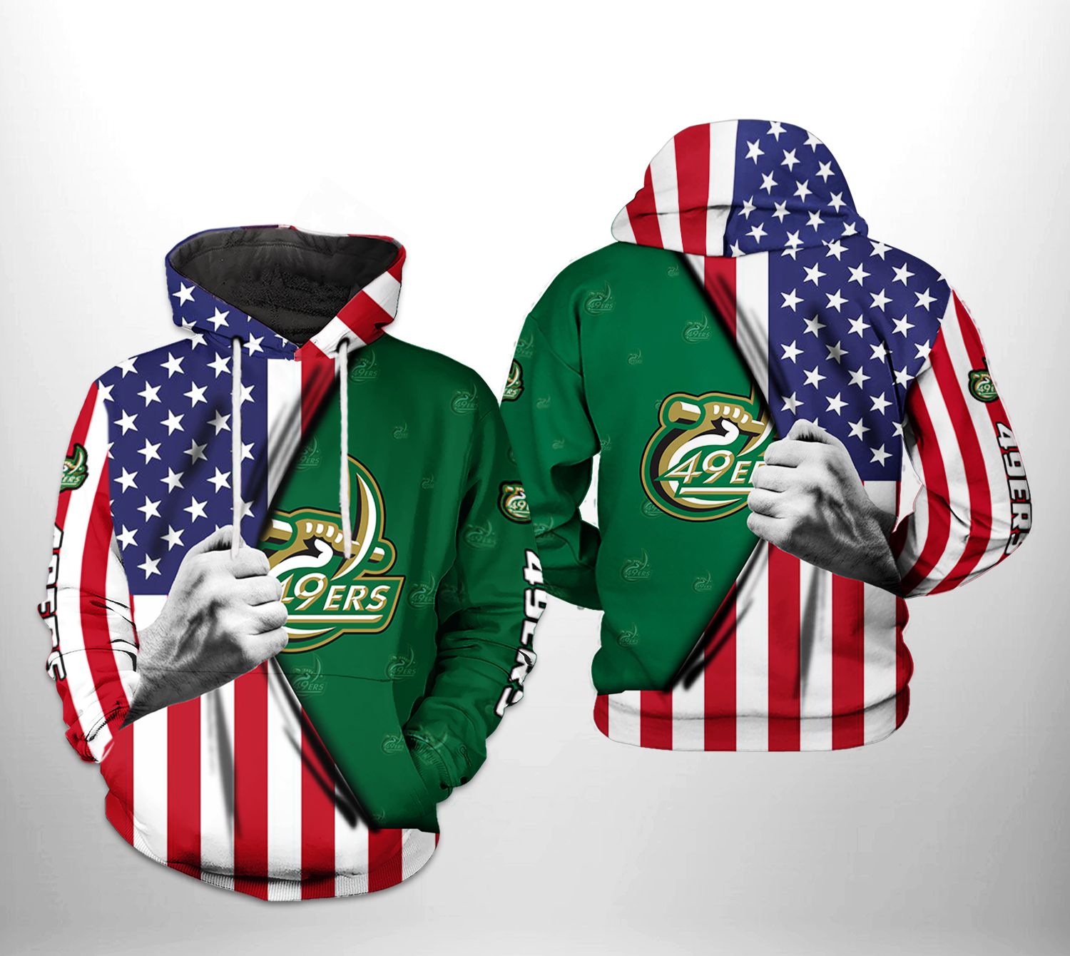 Ncaa Us Flag Hoodie Charlotte 49Ers All Over Print ZipUp Option 0