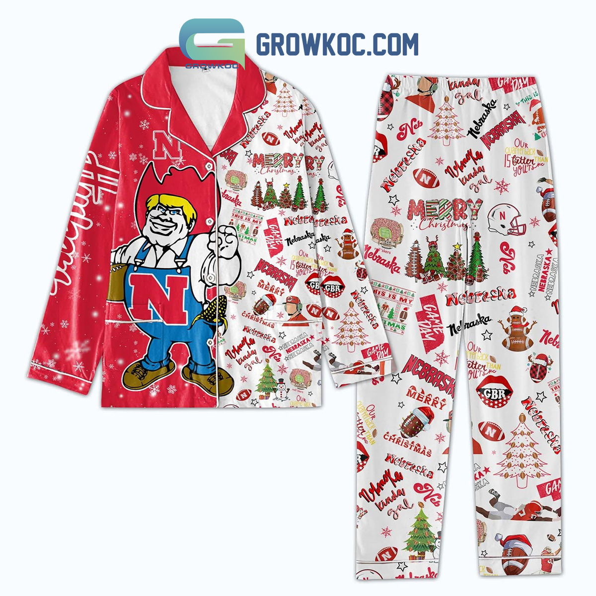 Nebraska Cornhuskers Christmas Silk Pajamas Set2B1 qjc9d