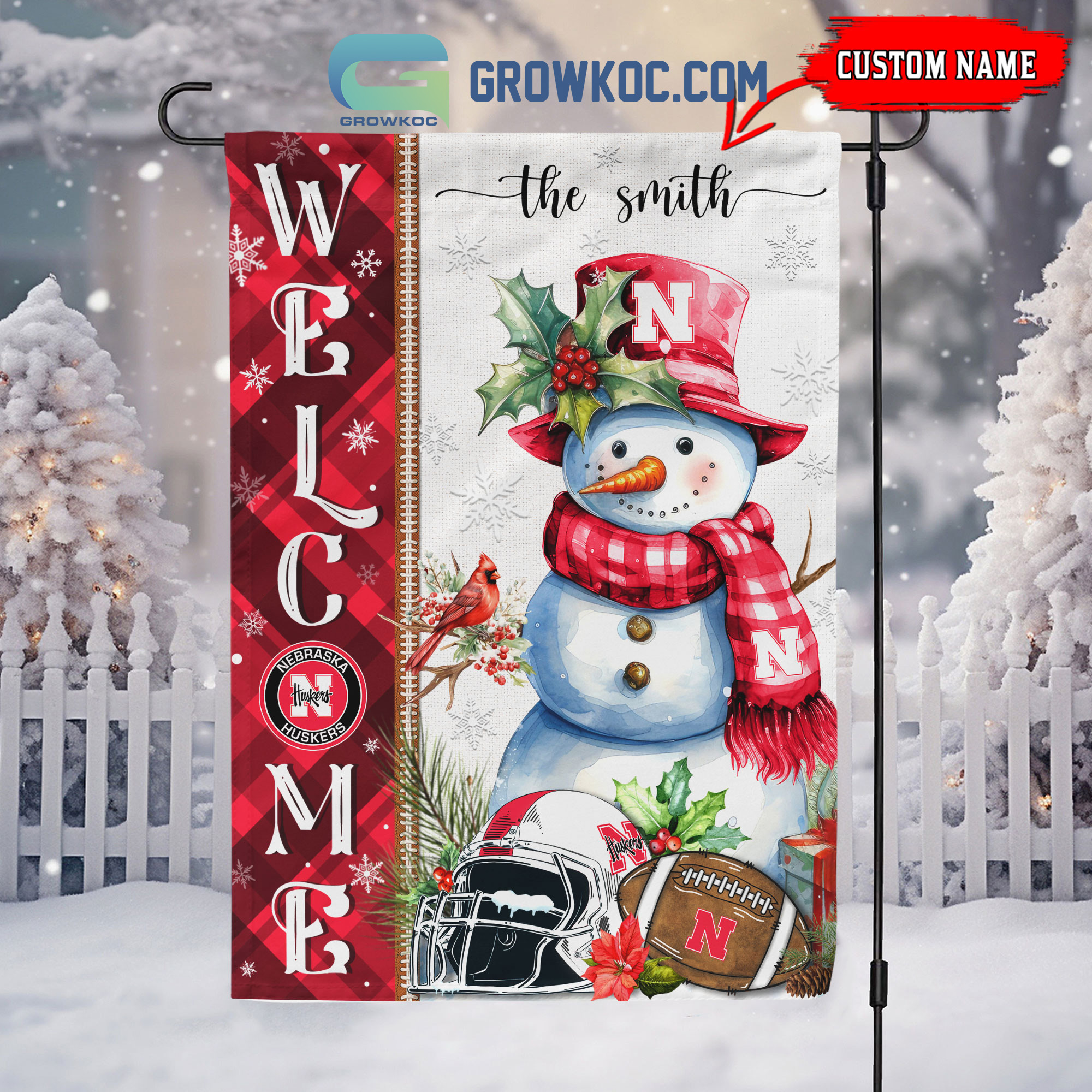 Nebraska Cornhuskers Football Snowman Welcome Christmas House Garden Flag2B1 zis5Z