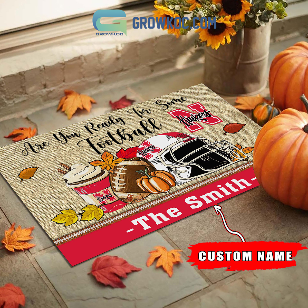 Nebraska Cornhuskers NCAA Fall Pumpkin Are You Ready For Some Football Personalized Doormat2B1 VHVg8