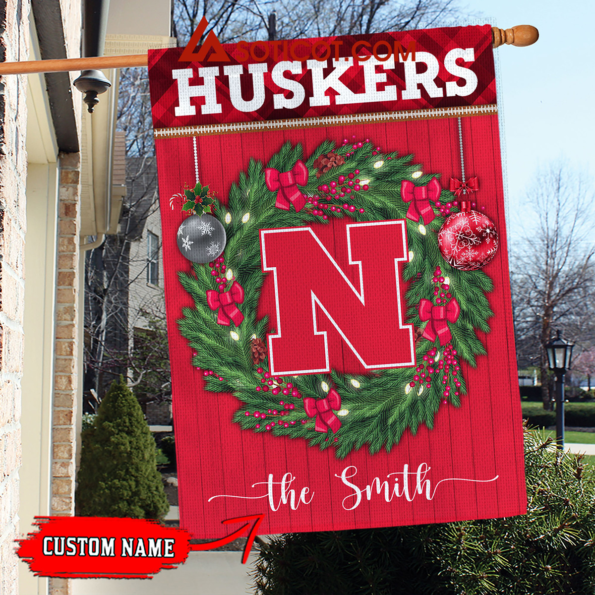 Nebraska Cornhuskers NCAA Football Christmas Personalized House Garden Flag2B1 ZUgqM