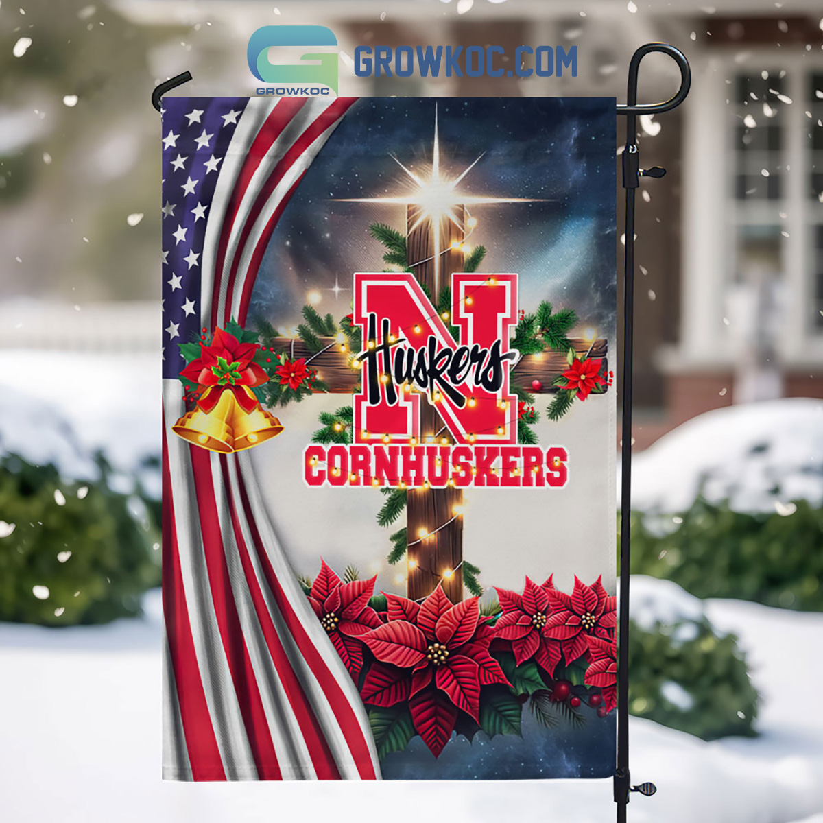 Nebraska Cornhuskers NCAA Jesus Christmas House Garden Flags2B1 u6TGN