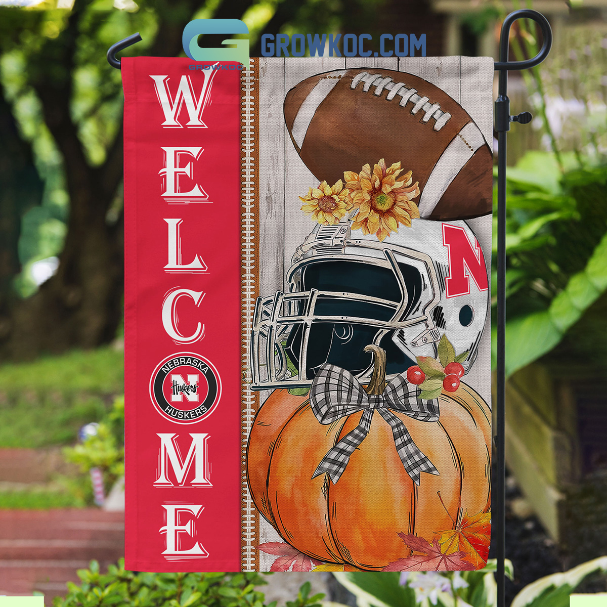 Nebraska Cornhuskers NCAA Welcome Fall Pumpkin House Garden Flag2B1 fCDP2