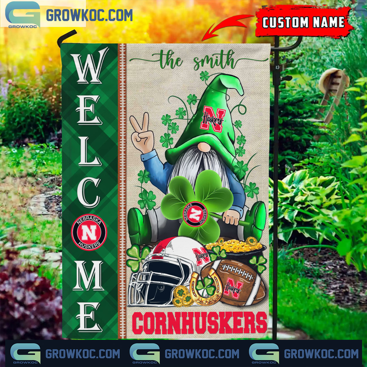 Nebraska Cornhuskers St. Patricks Day Shamrock Personalized Garden Flag2B1 4Dt3l