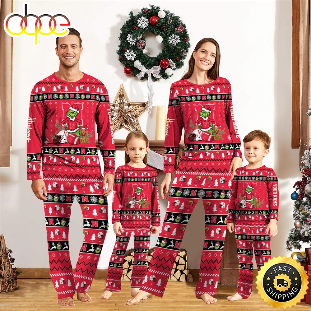 Nebraska Cornhuskers NCAA Custom Name Grinch Christmas And Sport Team Pajama Set bah3aq