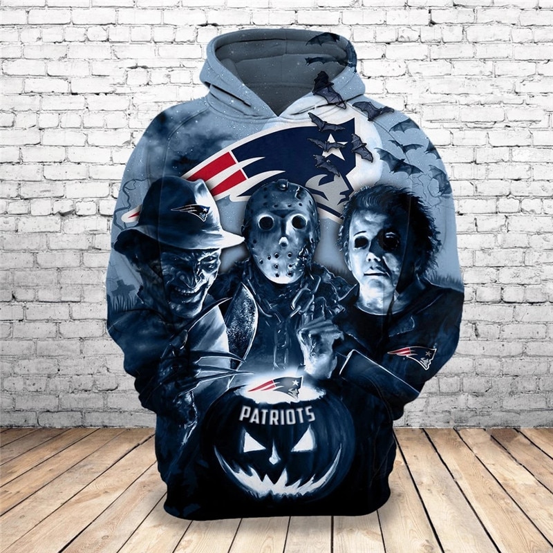 New England Patriots Hoodie 3D Horror Night Halloween Zip Hoodie Pullover Nfl 0