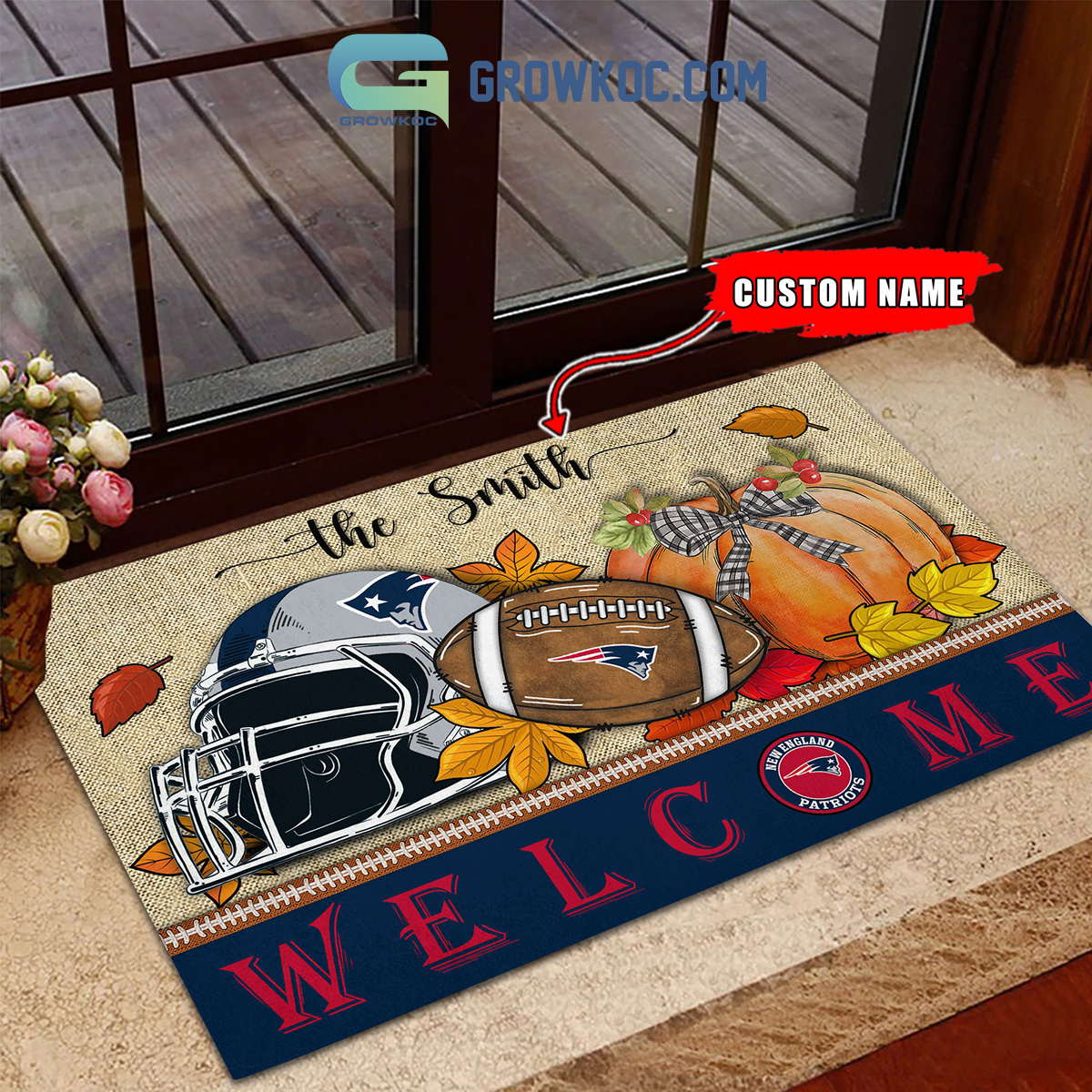 New England Patriots NFL Welcome Fall Pumpkin Personalized Doormat2B1 vXhnA