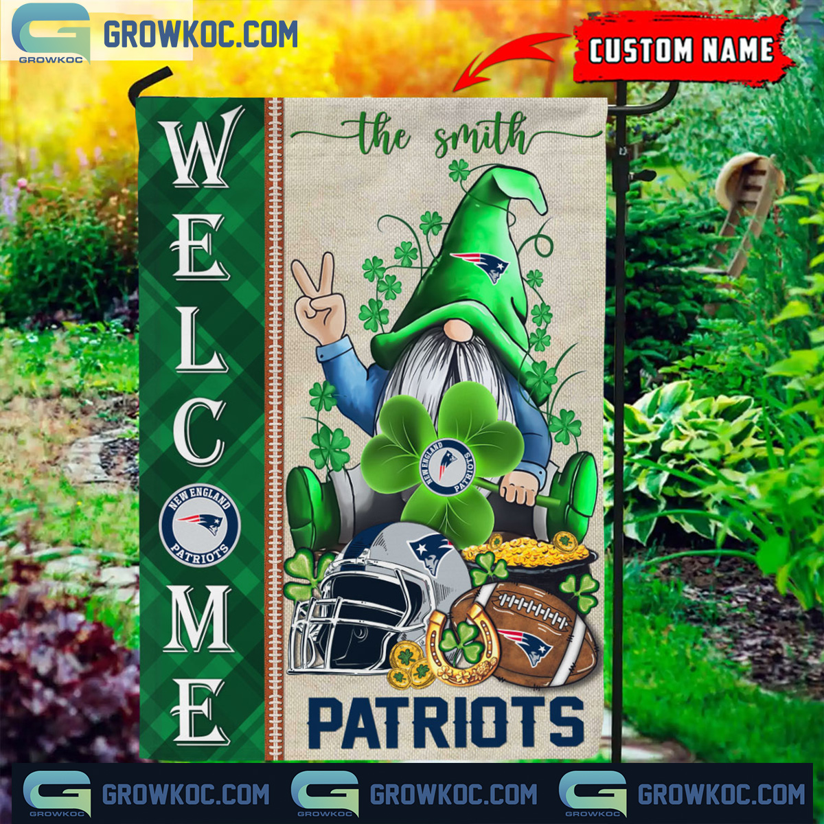 New England Patriots St. Patricks Day Shamrock Personalized Garden Flag2B1 sXWpy