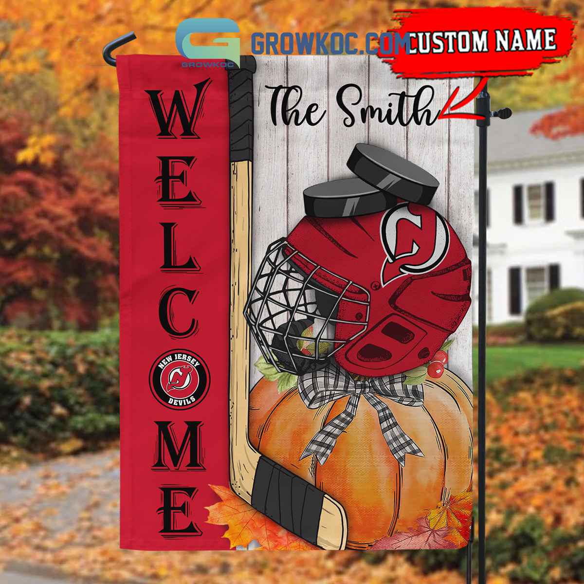 New Jersey Devils NHL Welcome Fall Pumpkin Personalized House Garden Flag2B1 OXynQ