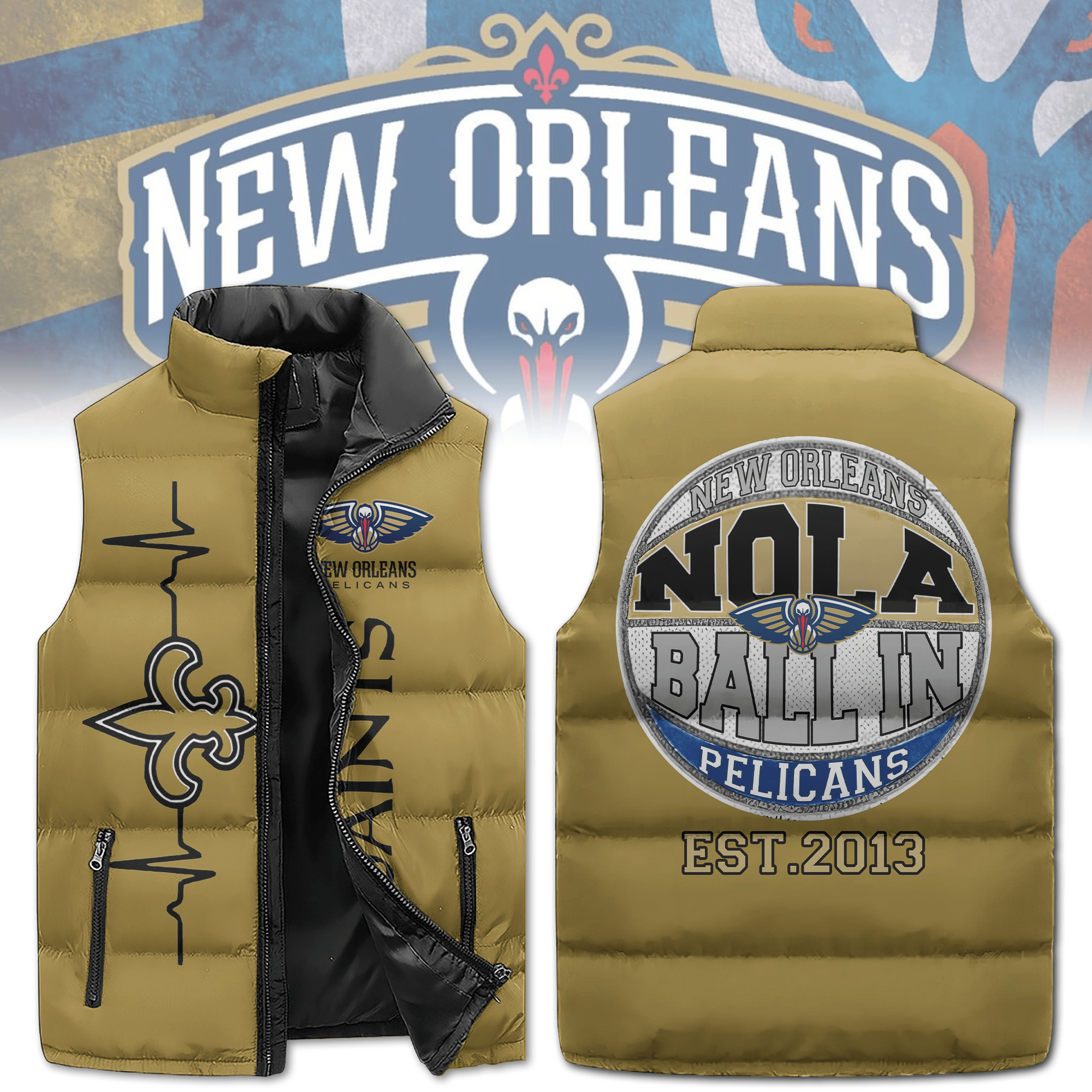 New Orleans Pelicans and Saints Puffer Sleeveless Jacket2B1 HYf2s