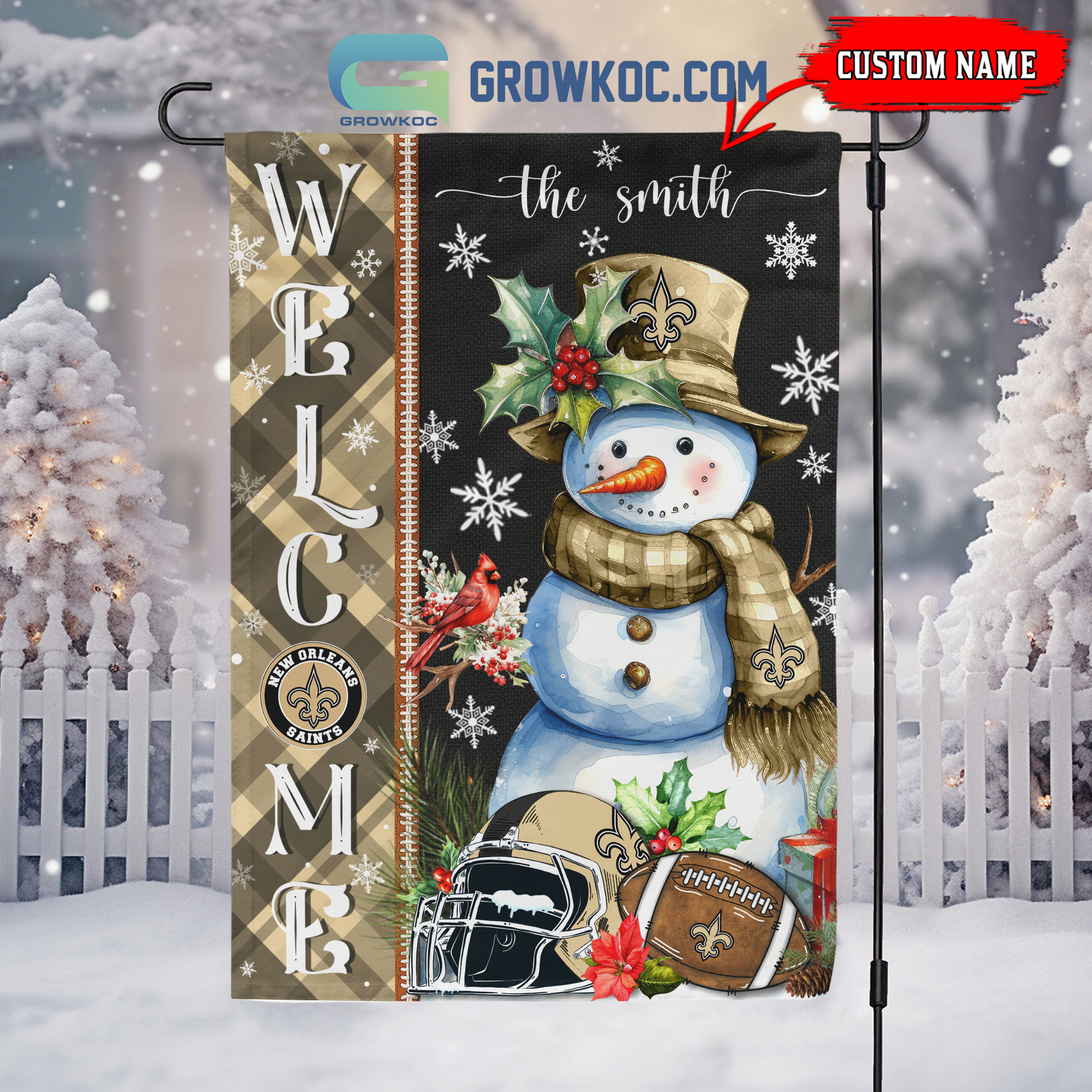 New Orleans Saints Football Snowman Welcome Christmas Personalized House Gargen Flag2B1 owsZH