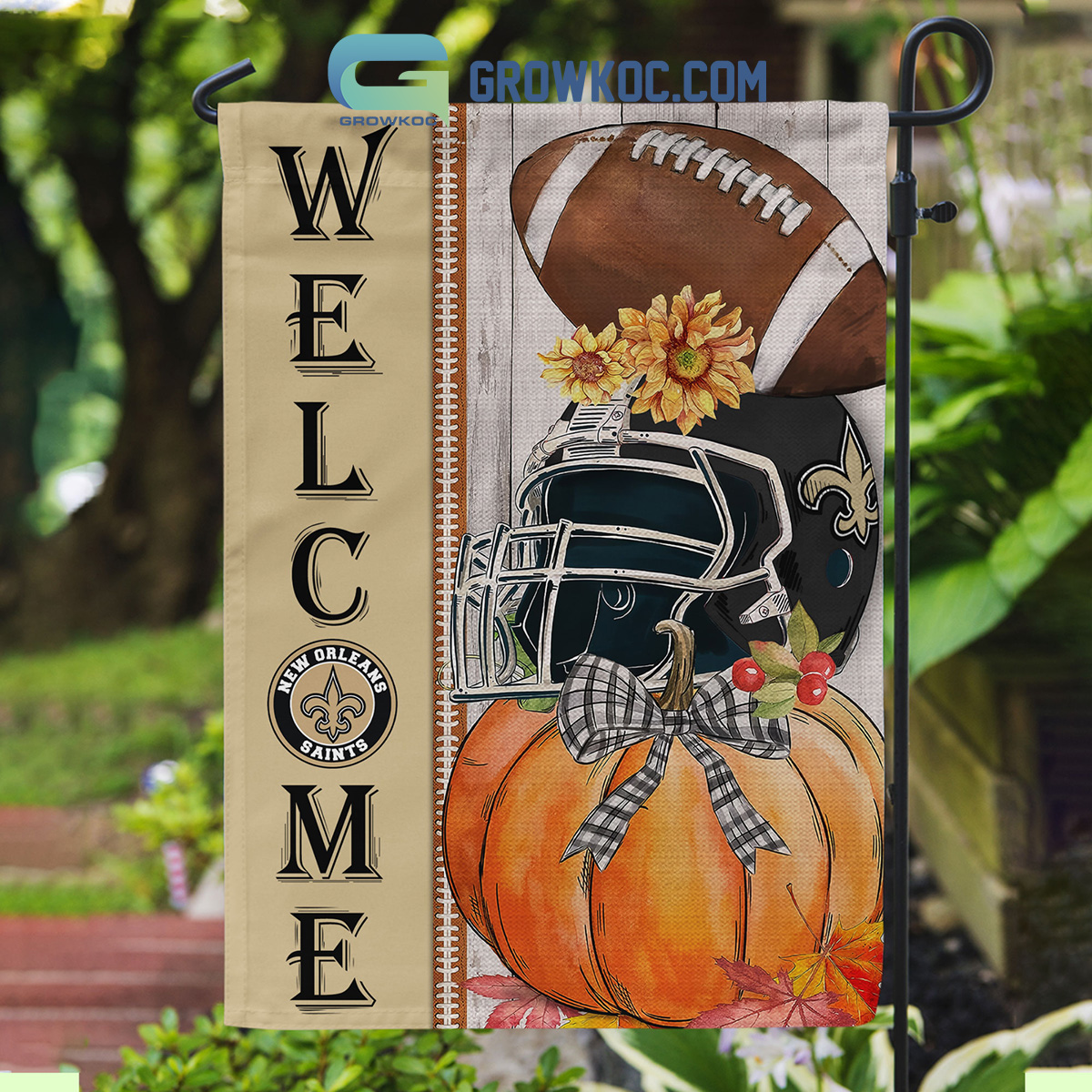 New Orleans Saints NFL Welcome Fall Pumpkin Personalized House Garden Flag2B1 7BJTh