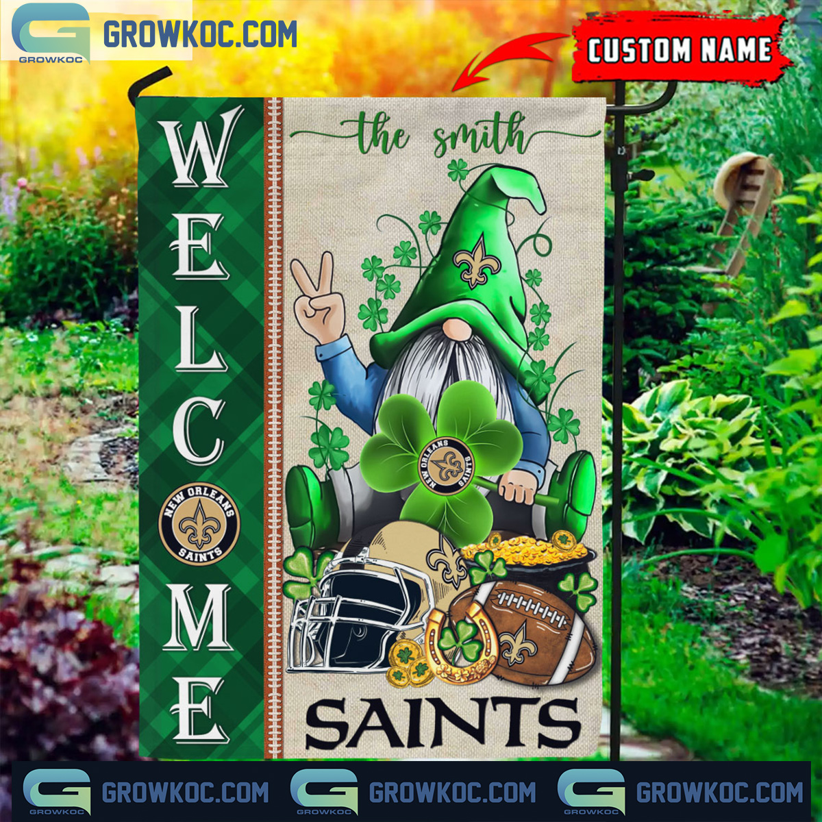 New Orleans Saints St. Patricks Day Shamrock Personalized Garden Flag2B1 ssUga