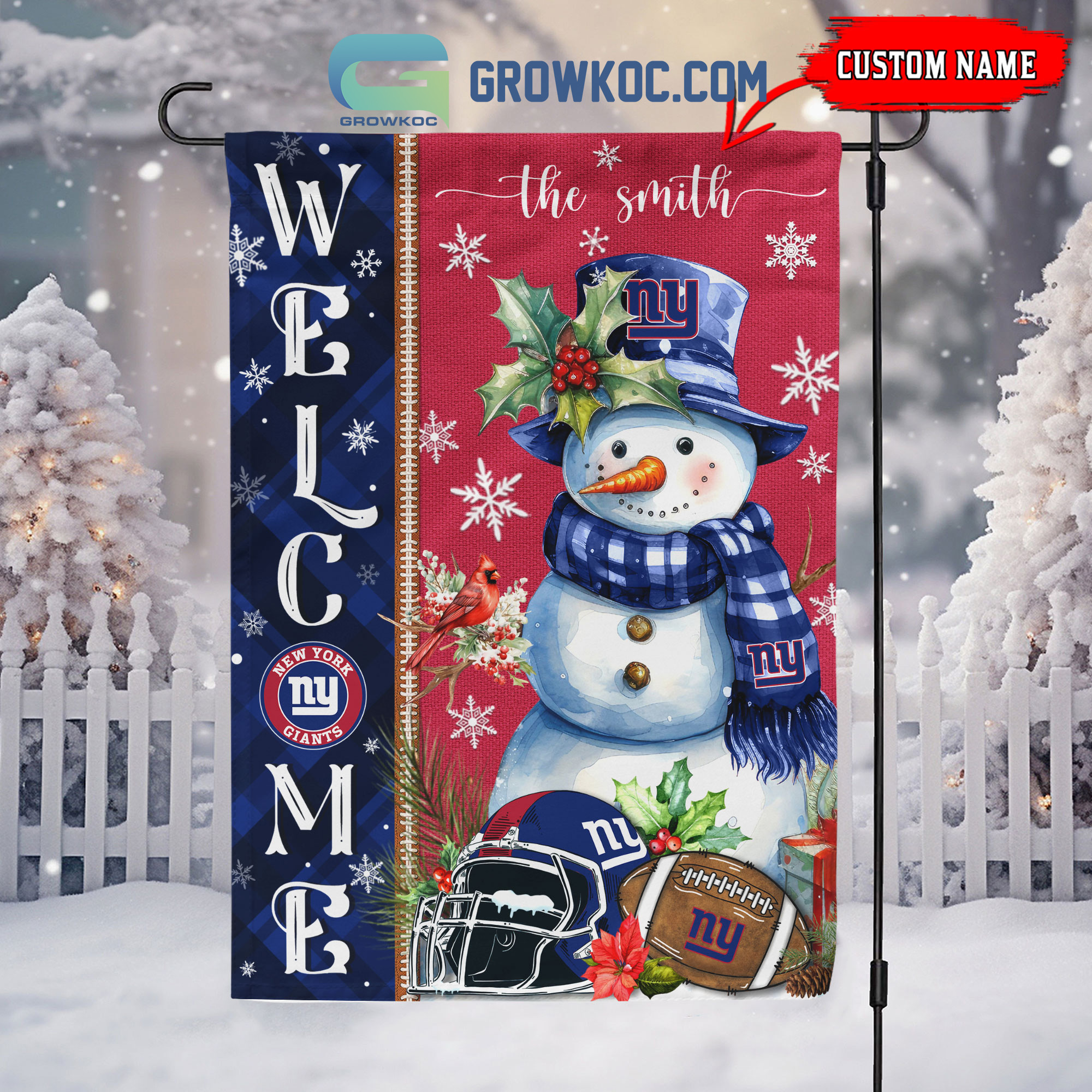 New York Giants Football Snowman Welcome Christmas Personalized House Gargen Flag2B1 XiDLL