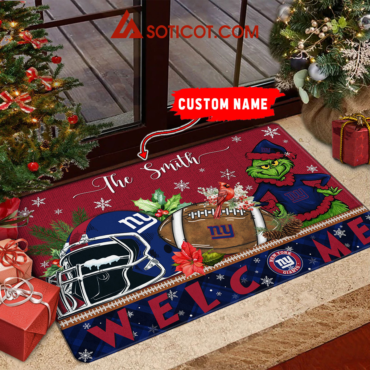 New York Giants Grinch Welcome Christmas Football Personalized Doormat2B1 hHTrt