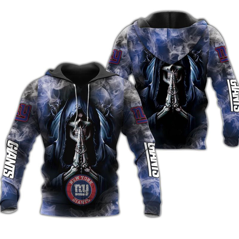 New York Giants Hoodie 3D Background Skull Smoke Gifts for Fans 0