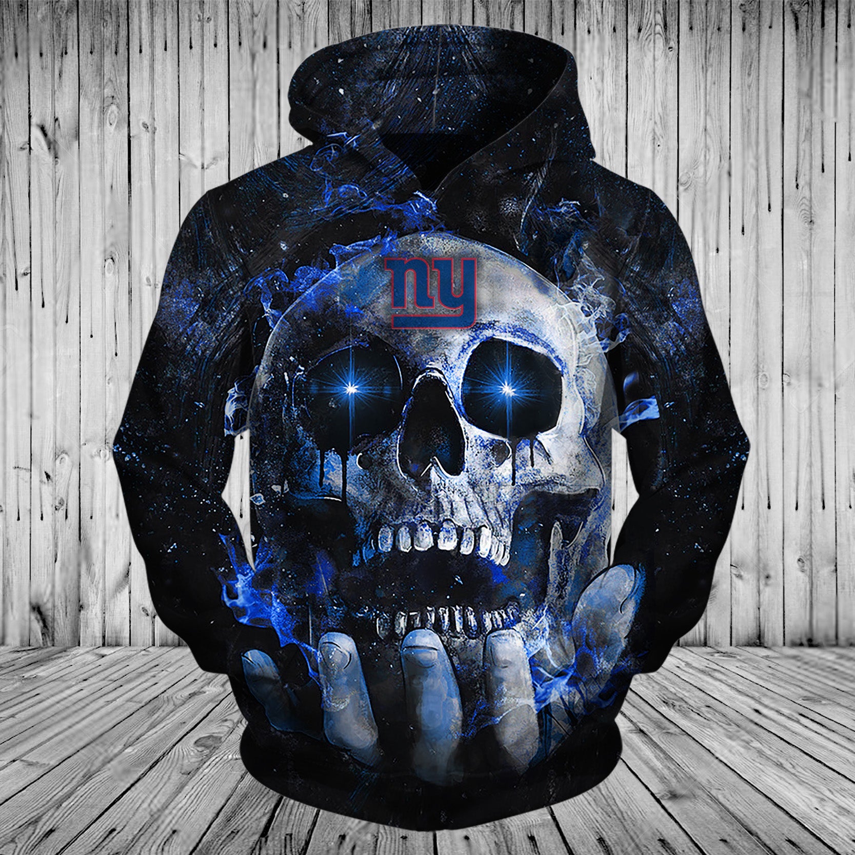 New York Giants Hoodie 3D Skull Place On Hand Gifts for Fans 0