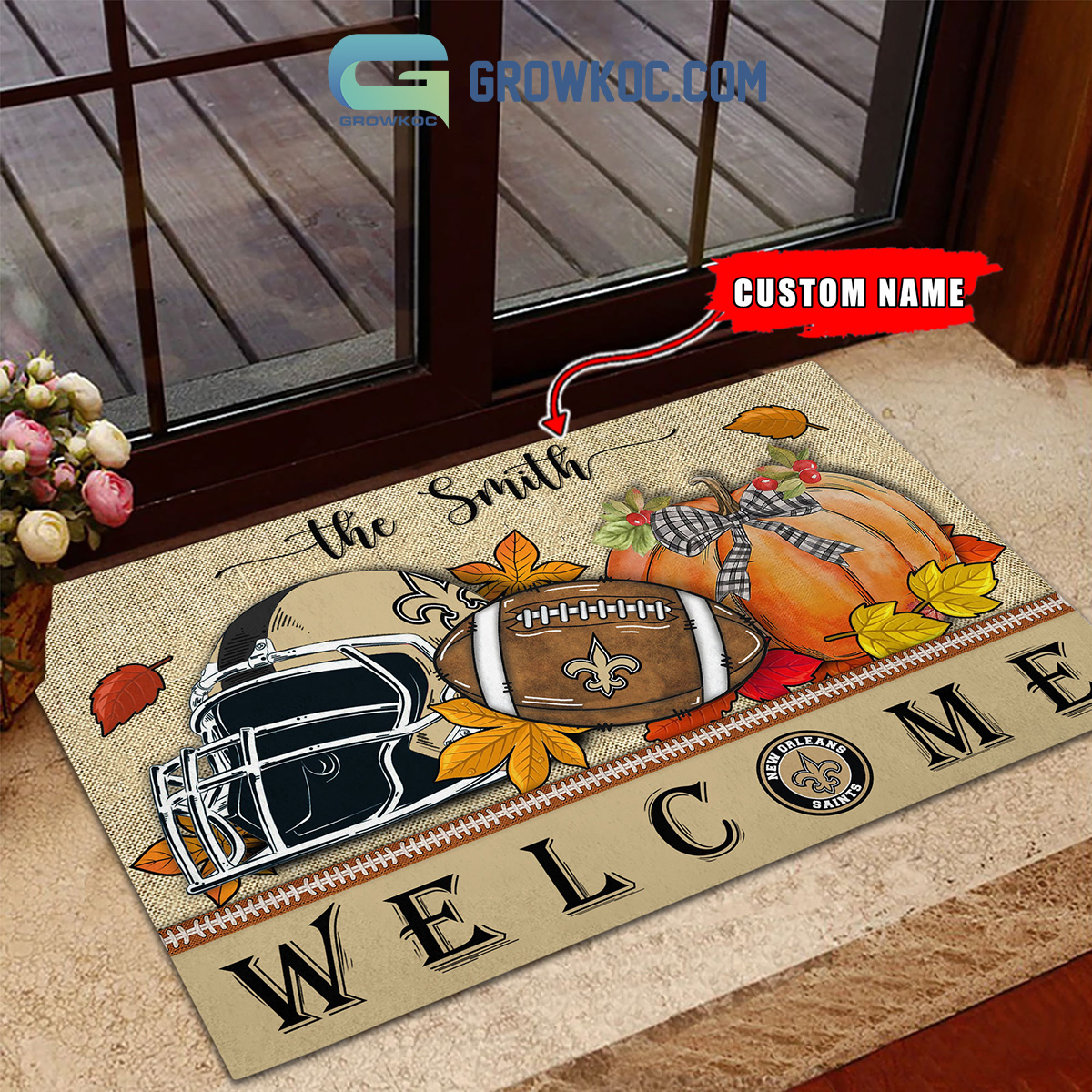 New York Giants NFL Welcome Fall Pumpkin Personalized Doormat2B1 W0M80