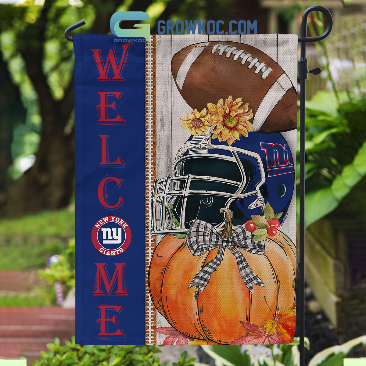 New York Giants NFL Welcome Fall Pumpkin Personalized House Garden Flag2B1 mXnLK