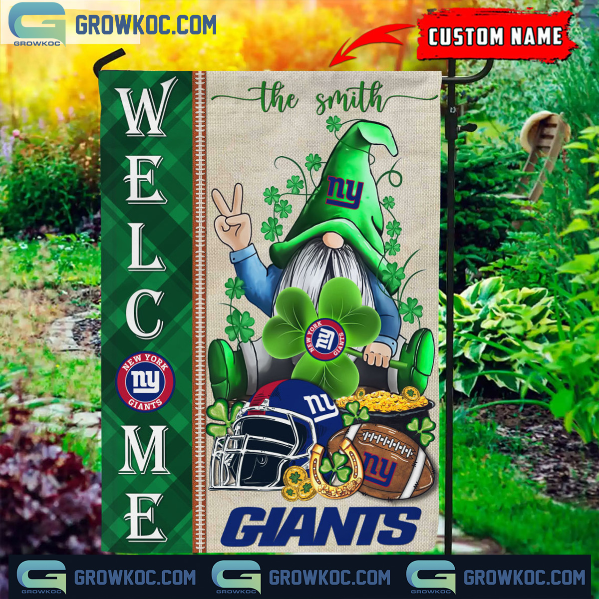 New York Giants St. Patricks Day Shamrock Personalized Garden Flag2B1 XWzIa