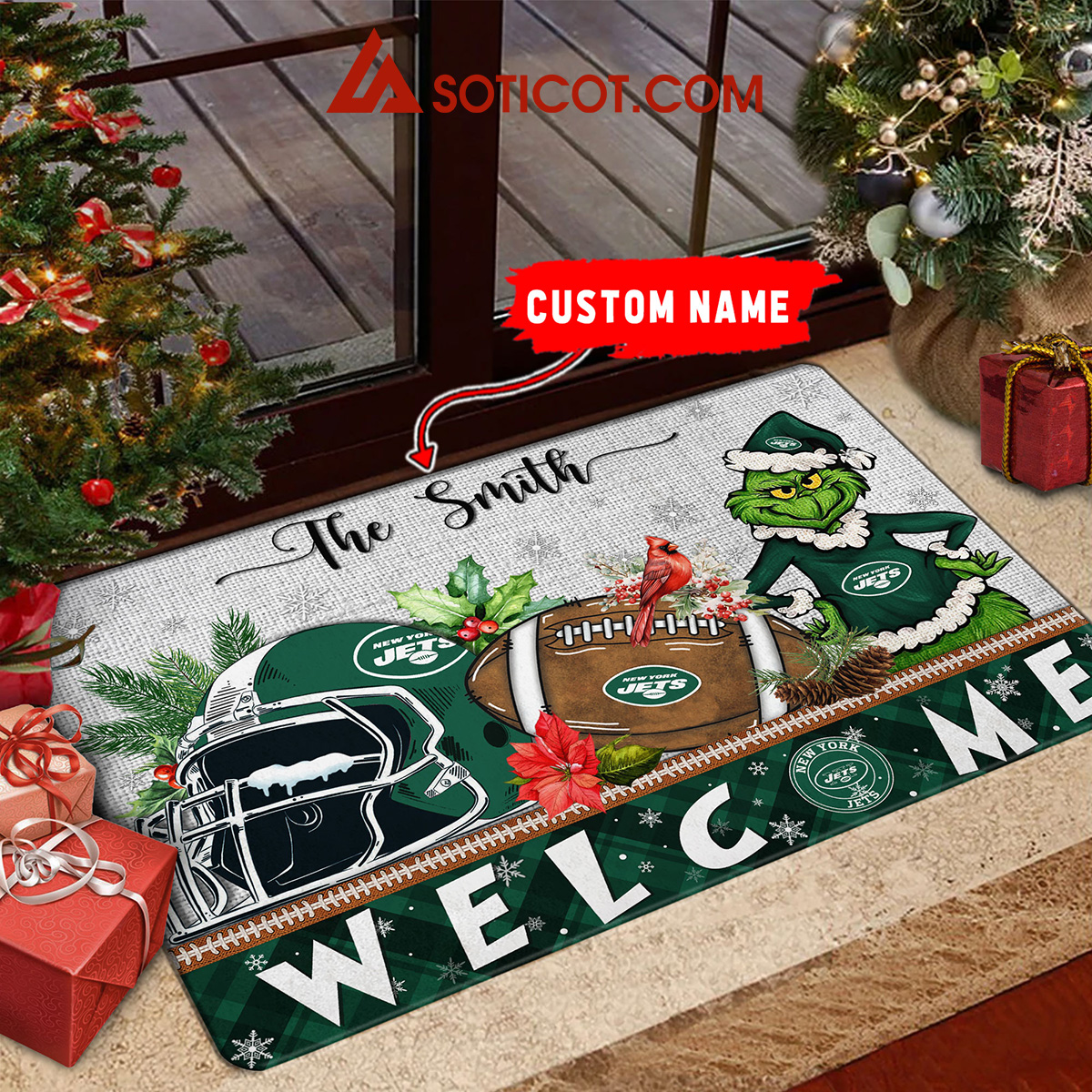 New York Jets Grinch Welcome Christmas Football Personalized Doormat2B1 Eti4U