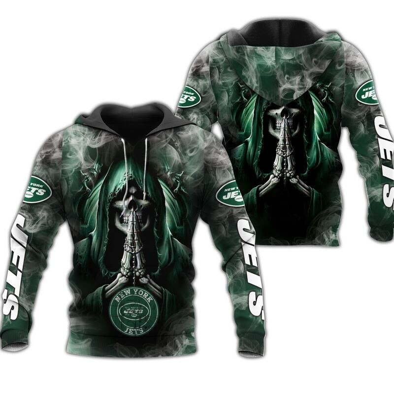 New York Jets Hoodie 3D Zip Hoodie Death Smoke Graphic Gifts for Fans 0