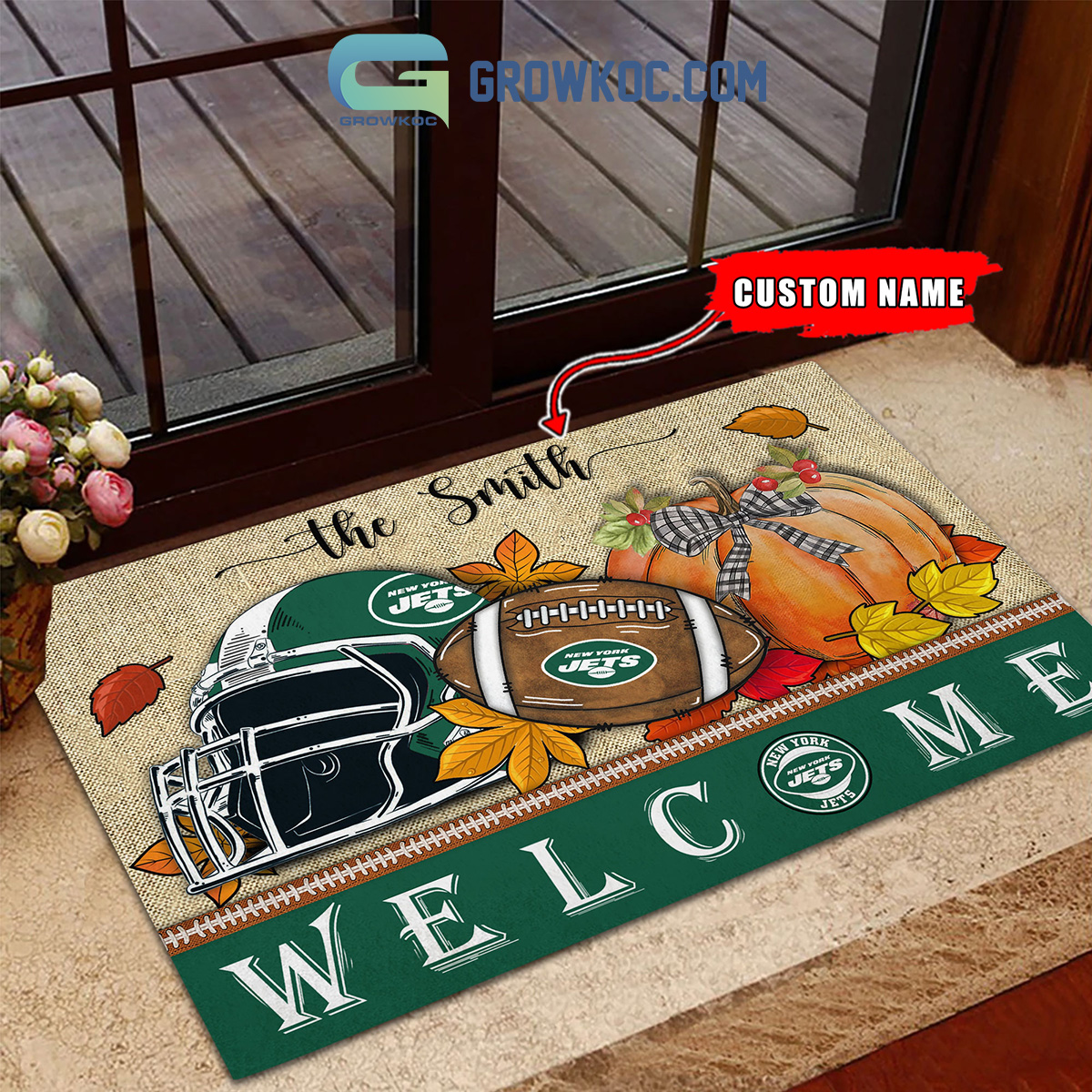 New York Jets NFL Welcome Fall Pumpkin Personalized Doormat2B1 KzBUo