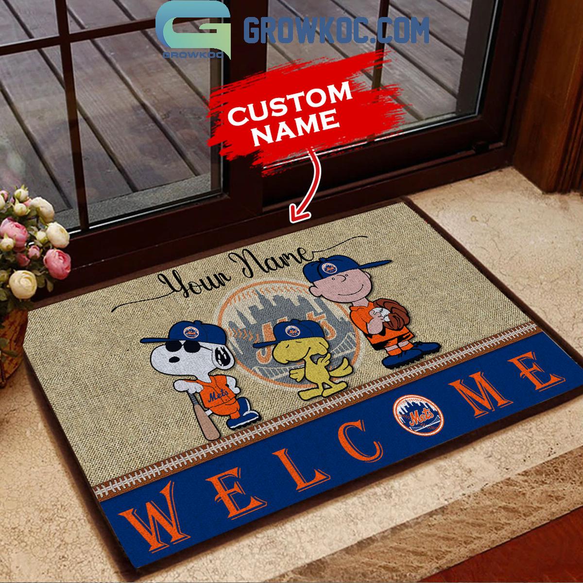 New York Mets Snoopy Personalized Fan Doormats 1 9I8II