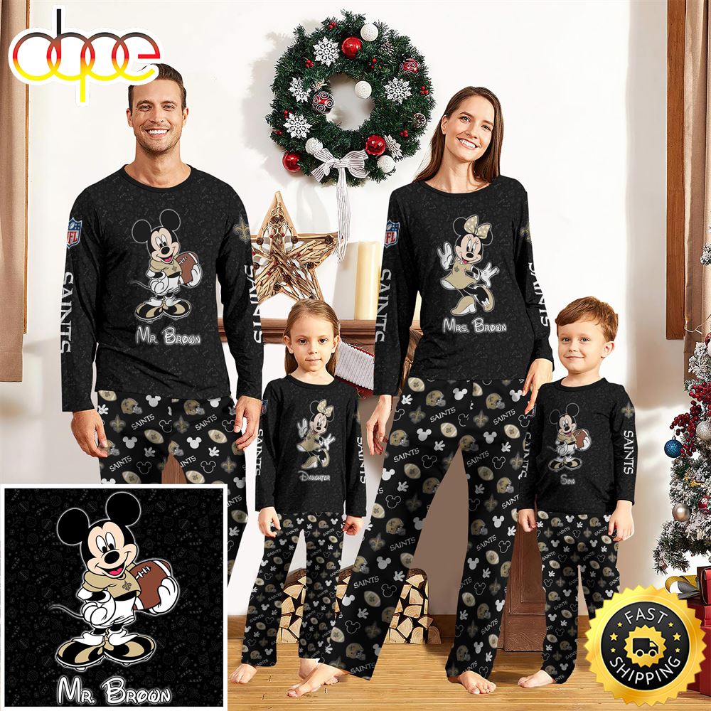 New Orleans Saints Sport And Disney Uniform Pajamas Mickey Mouse NFL Gifts For Kids Pajamas jl6q9z