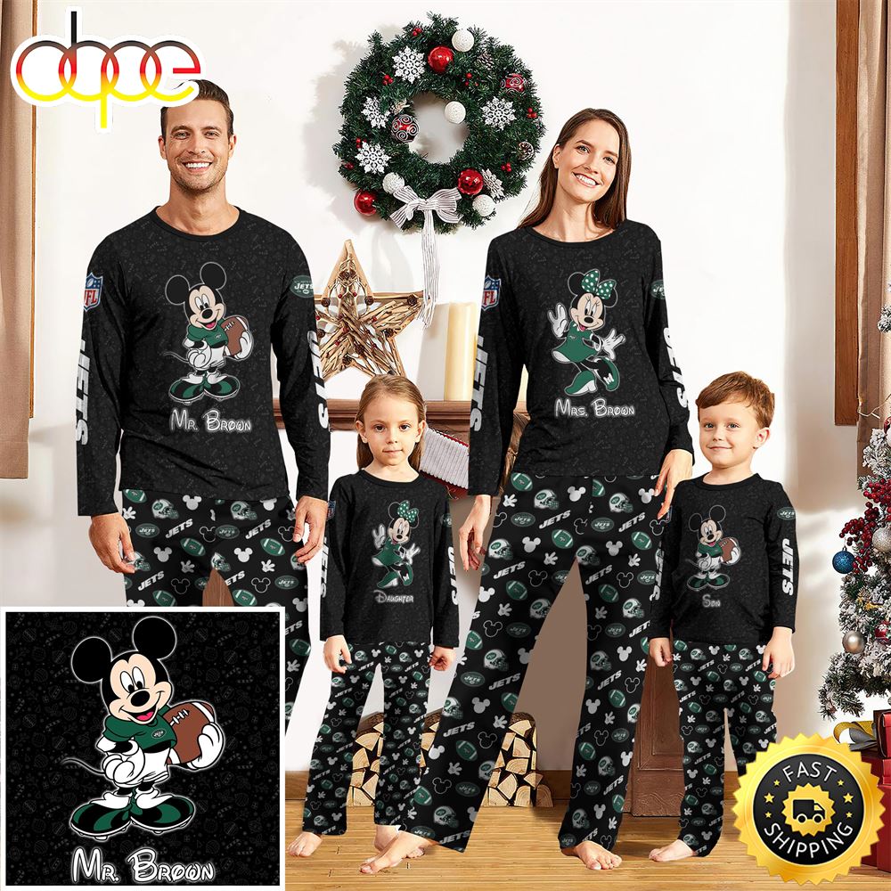 New York Jets Sport And Disney Uniform Pajamas Mickey Mouse NFL Gifts For Kids Pajamas hjr3im