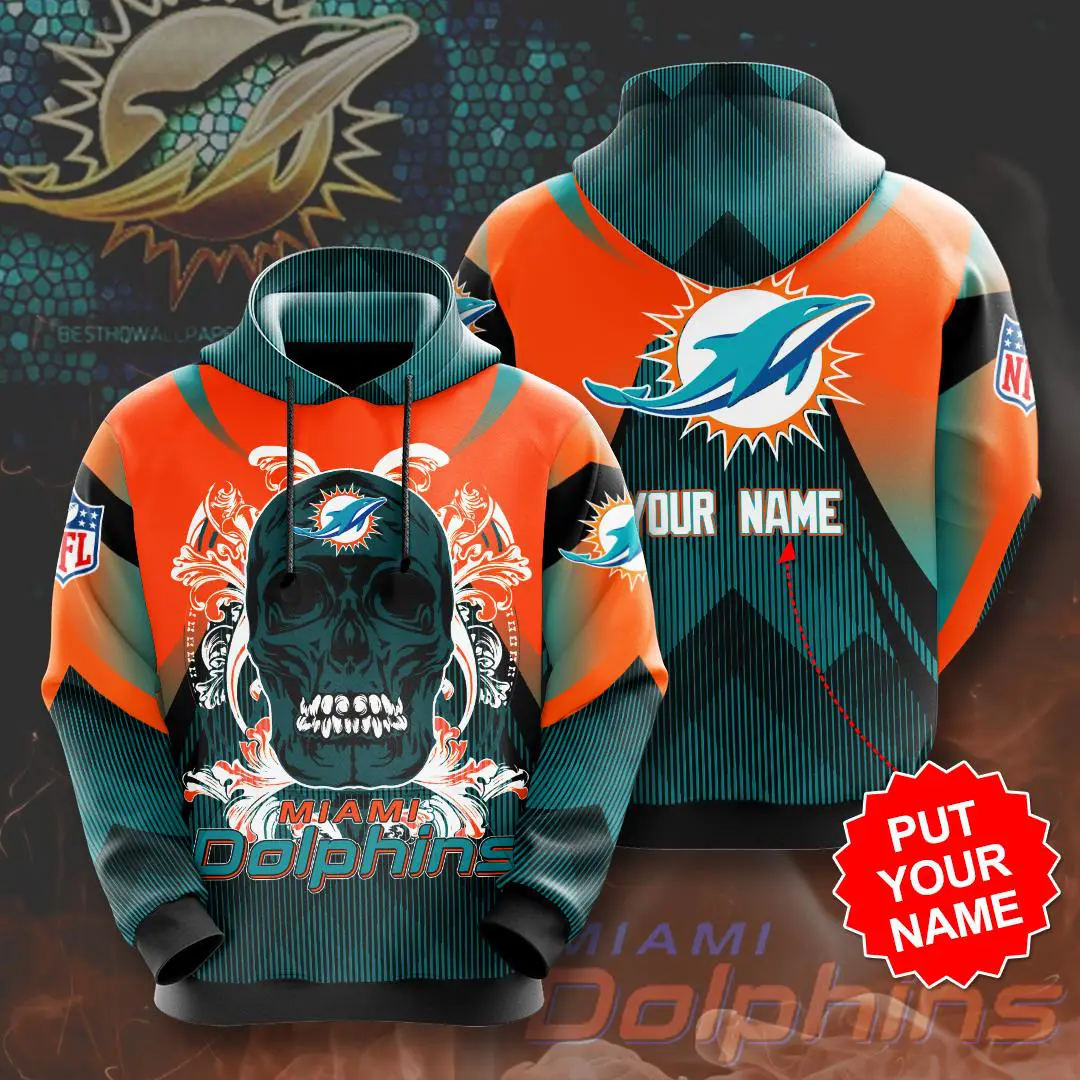 Nfl Miami Dolphins Hoodie 3D Skull Custom Your Name 0
