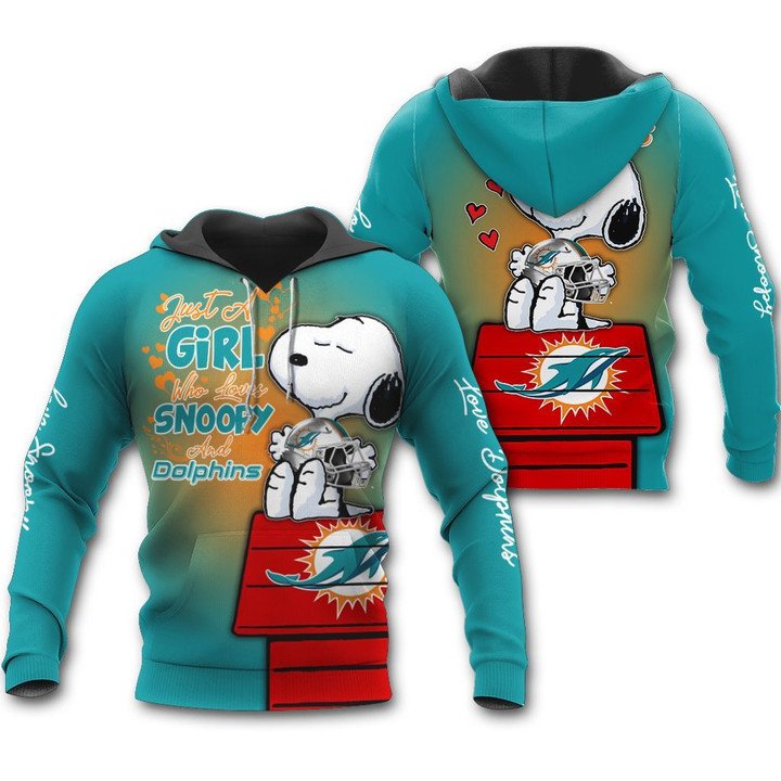 Nfl Miami Dolphins Hoodie 3D Snoopy Girl 0