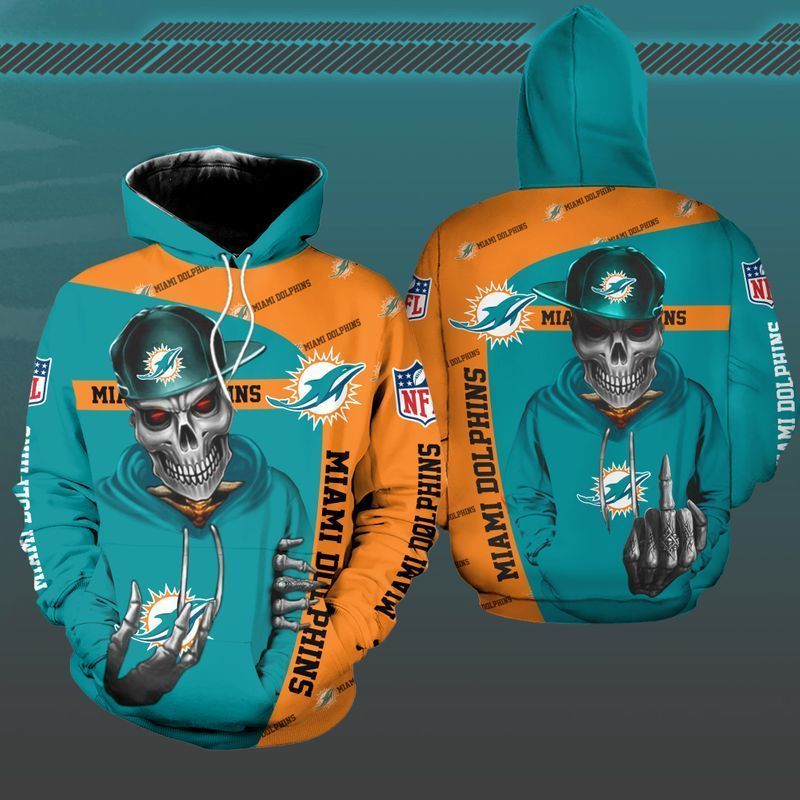 Nfl Miami Dolphins Hoodie Hip Hop Skull 3D 0