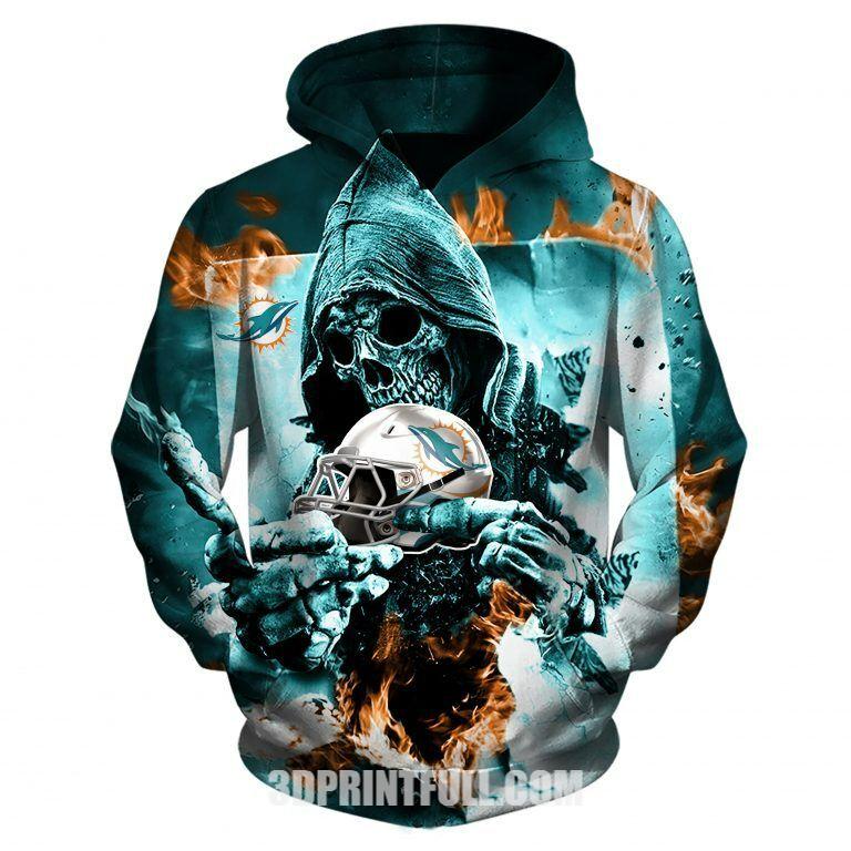 Nfl Miami Dolphins Hoodie Limited Skull Edition All Over Print 0