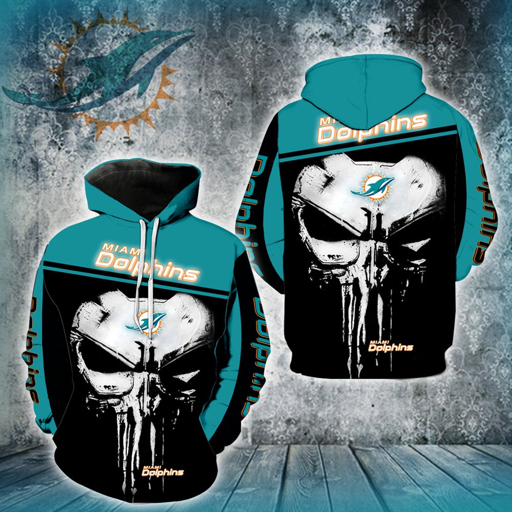 Nfl Miami Dolphins Hoodie Skull 3D Pullover 0