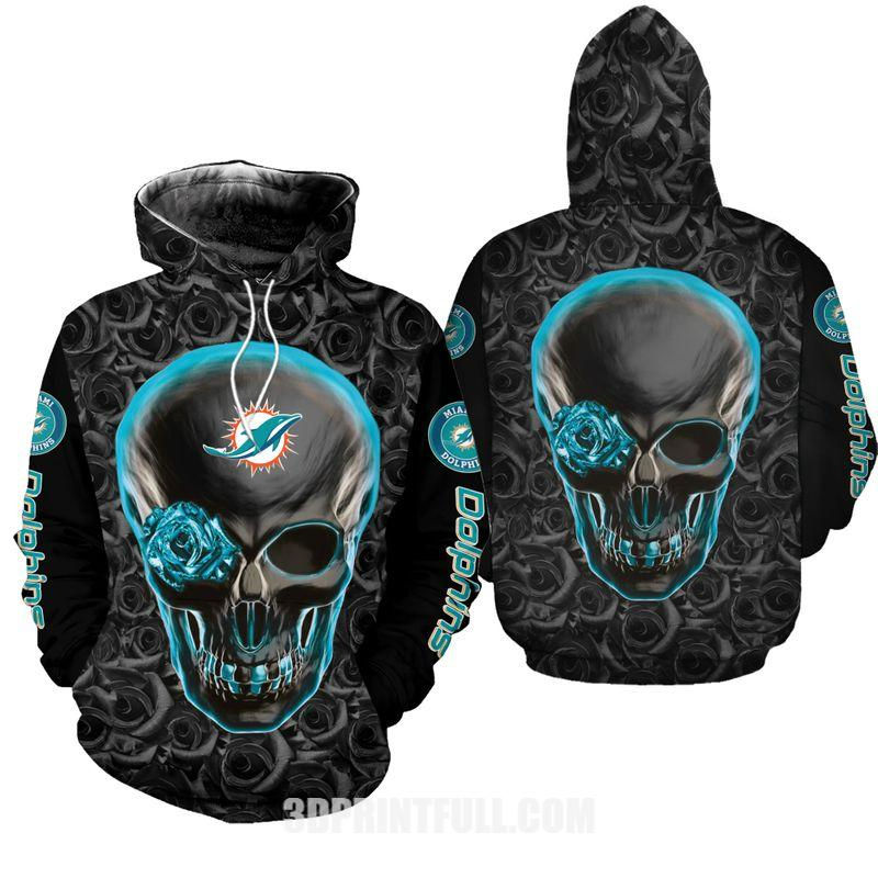 Nfl Miami Dolphins Hoodie Skull All Over Print 3D 0