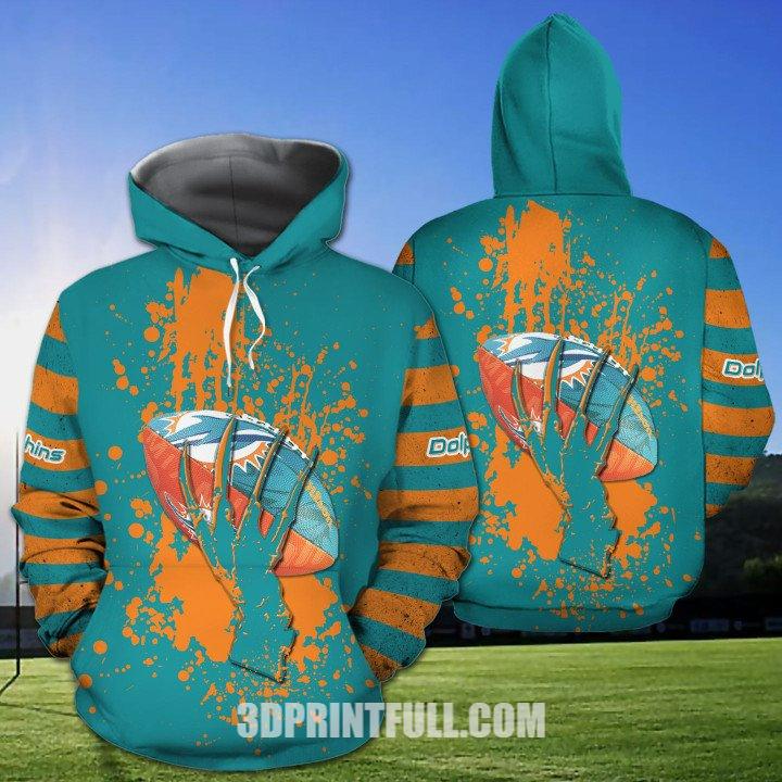 Nfl Miami Dolphins Hoodie Skull Hand Logo Ball All Over Print Grunge 0