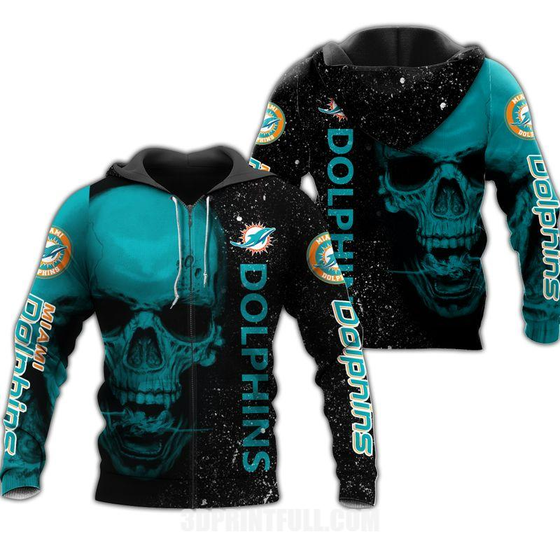 Nfl Miami Dolphins Hoodie Skull Skeleton Custom Name 3D All Over Print 0