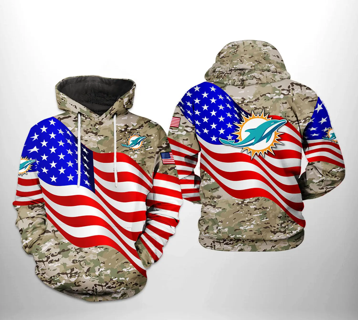 Nfl Miami Dolphins Hoodie Us Flag Camo Veteran Team 3D Printed 0