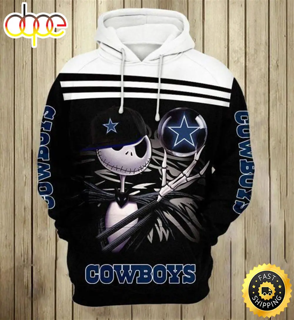 Nfl Dallas Cowboys Jack Skellington 3D All Over Print Zip Up Hoodie Option Dingeas okthck