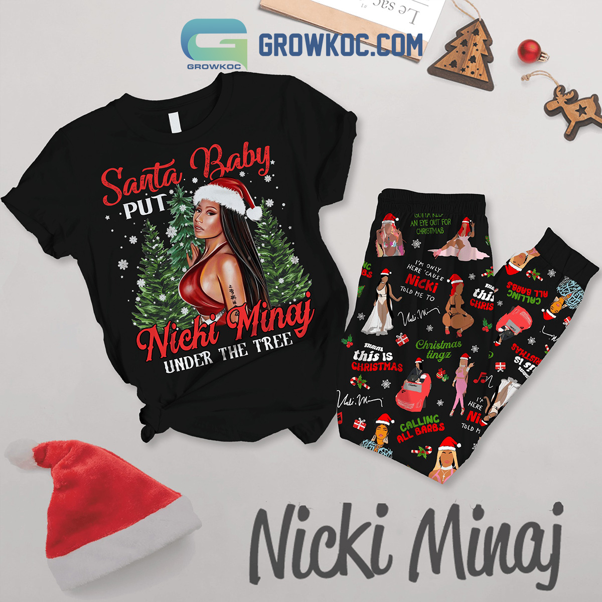 Nicki Minaj Under The Tree Christmas Fleece Pajamas Set2B1 h3KhT