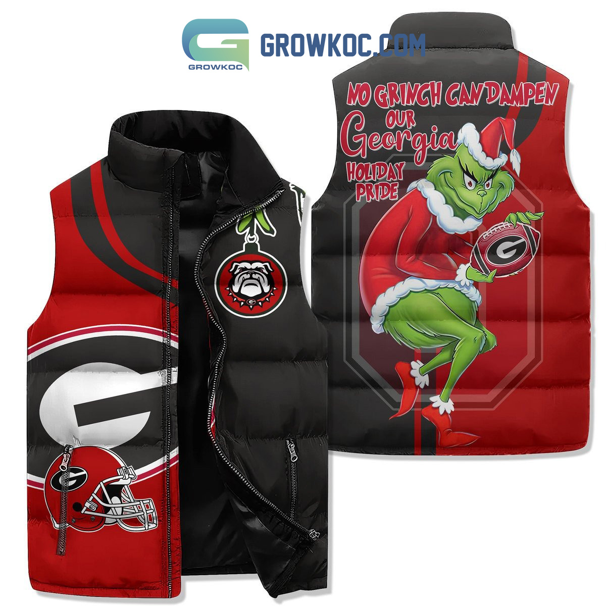 No Grinch Can Dampen Our Georgia Bulldogs Holiday Pride Sleeveless Puffer Jacket2B1 aAOVK