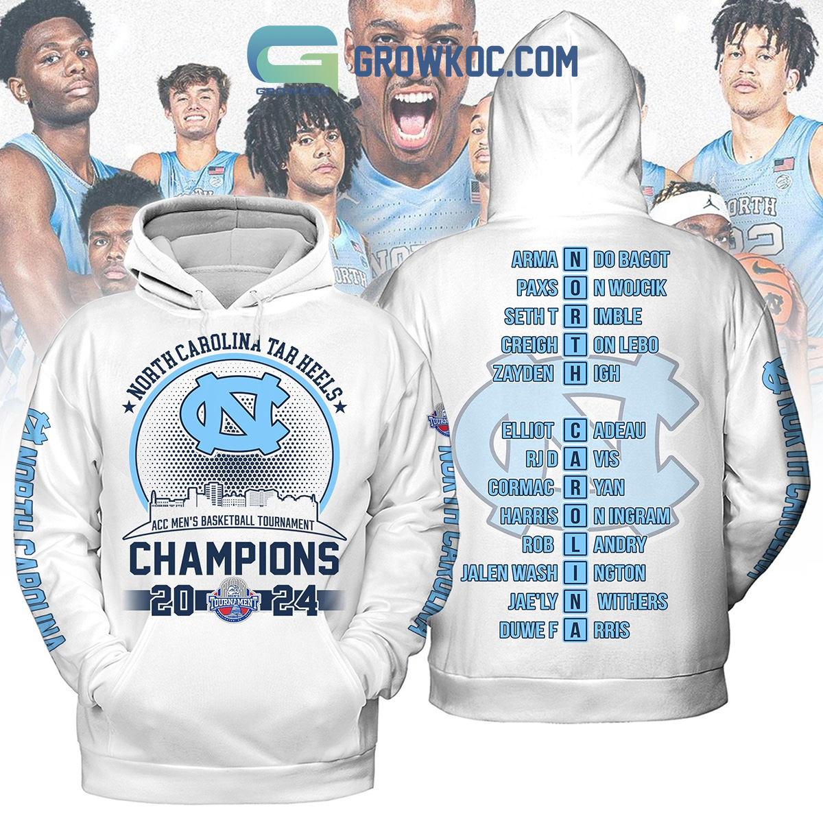 North Carolina Tar Heels ACC Mens Basketball Tournament Champions 2024 White Design Hoodie T Shirt2B1 Z8A7L