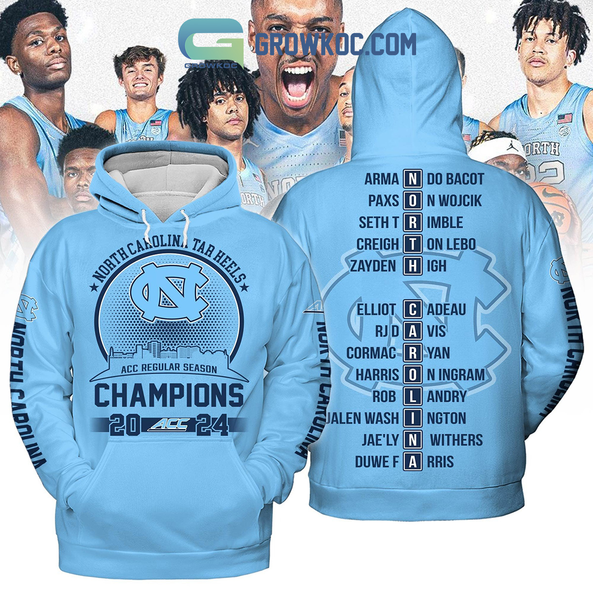 North Carolina Tar Heels ACC Regular Season Champions 2024 Blue Hoodie Shirts2B1 lIP78