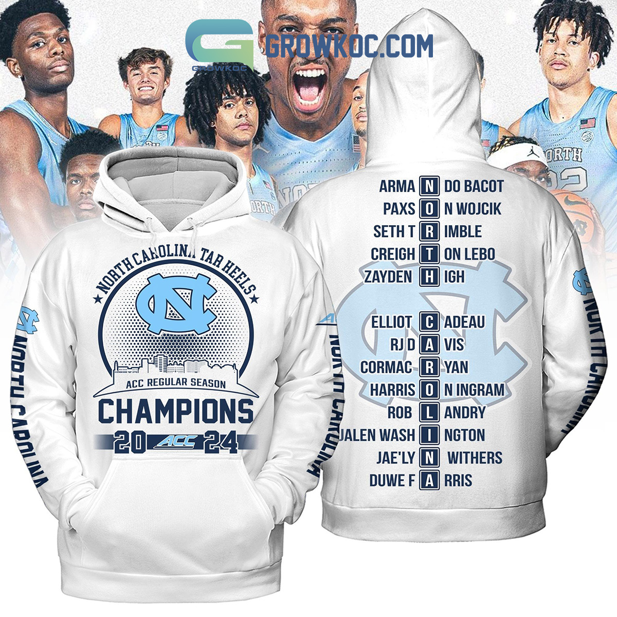 North Carolina Tar Heels ACC Regular Season Champions 2024 White Hoodie Shirts2B1 nw9XU