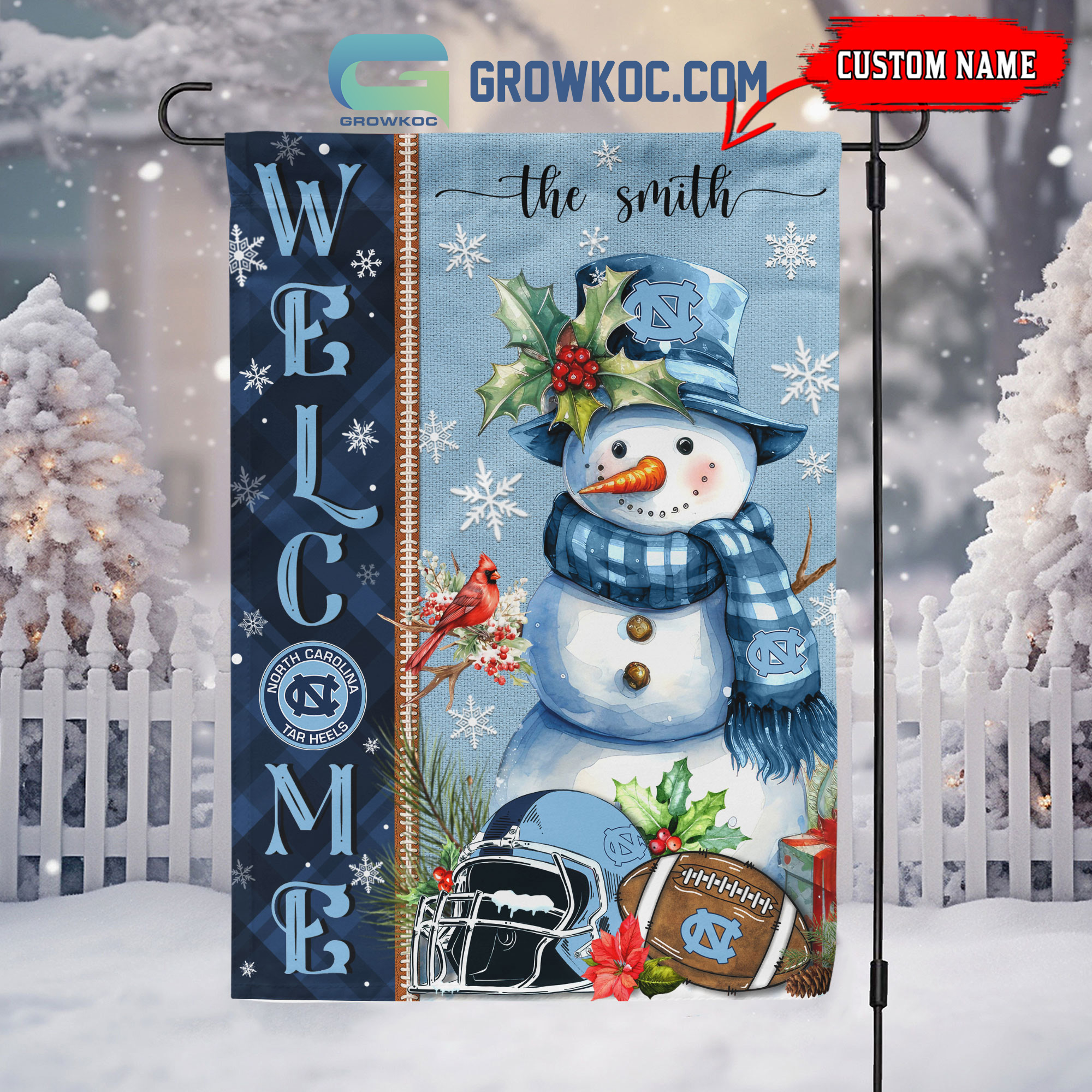 North Carolina Tar Heels Football Snowman Welcome Christmas House Garden Flag2B1 KbuRq